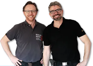 Arno Berger & Guido Rehm im Portrait vor weißem Hintergrund